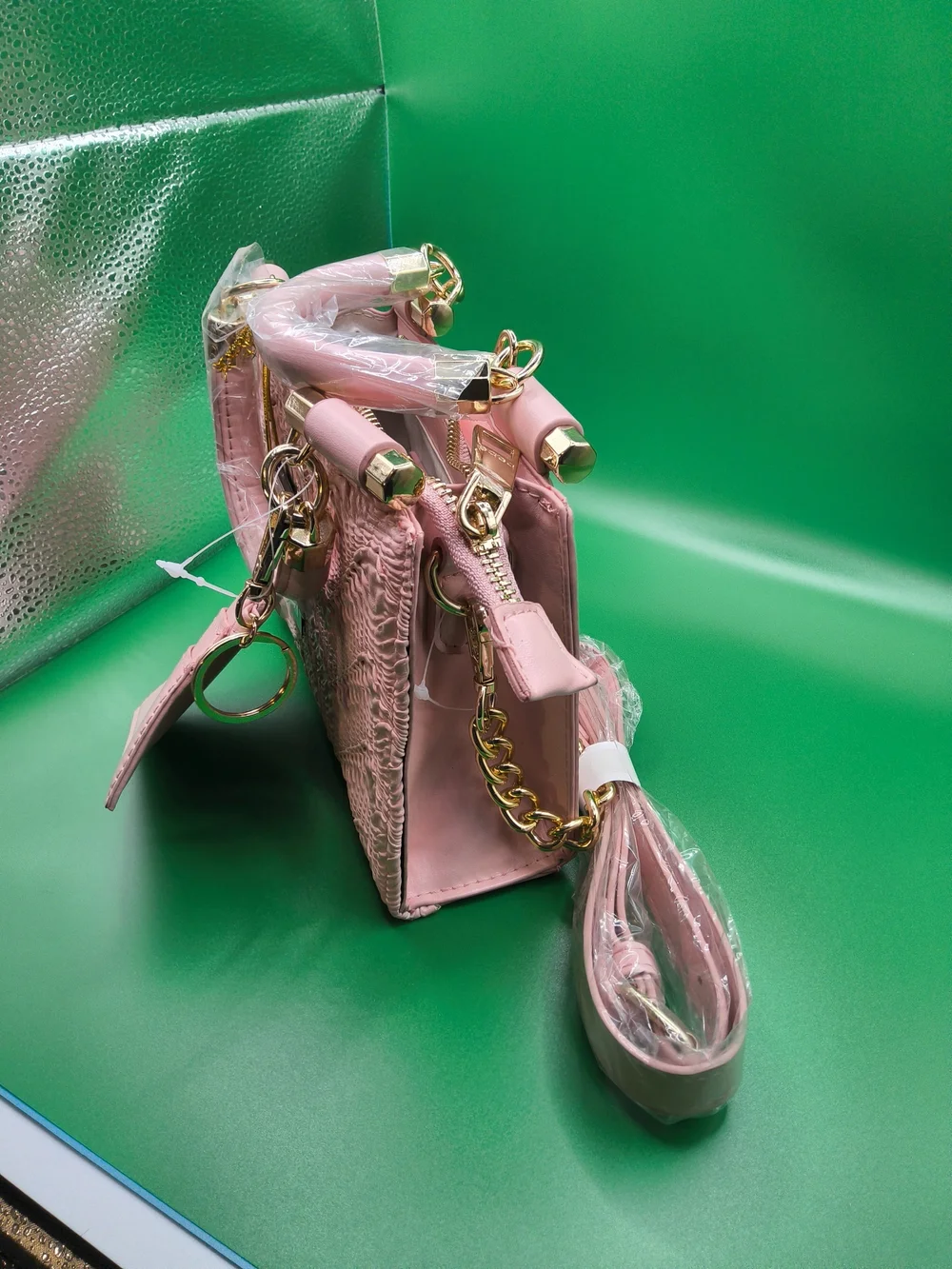 NWT bebe Blush Pink Textured Top-Handle Satchel with Gold Hardware